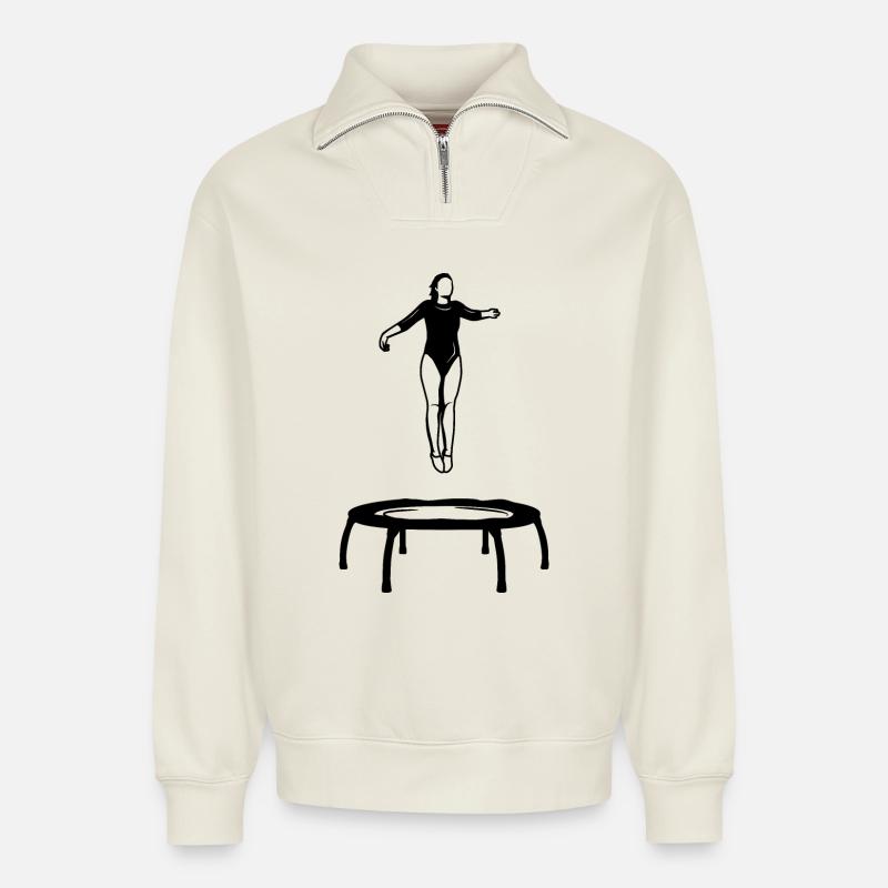 Trampolin Mädchen - Relaxed Unisex Organic Half Zip Sweatshirt – von SPREAD - Naturweiß