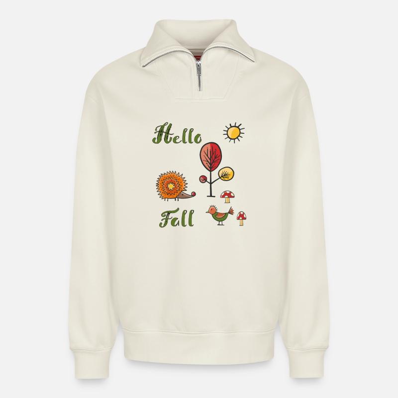 Bonjour Fall - Sweat unisexe décontracté en coton biologique à demi-zip – de SPREAD - blanc cassé