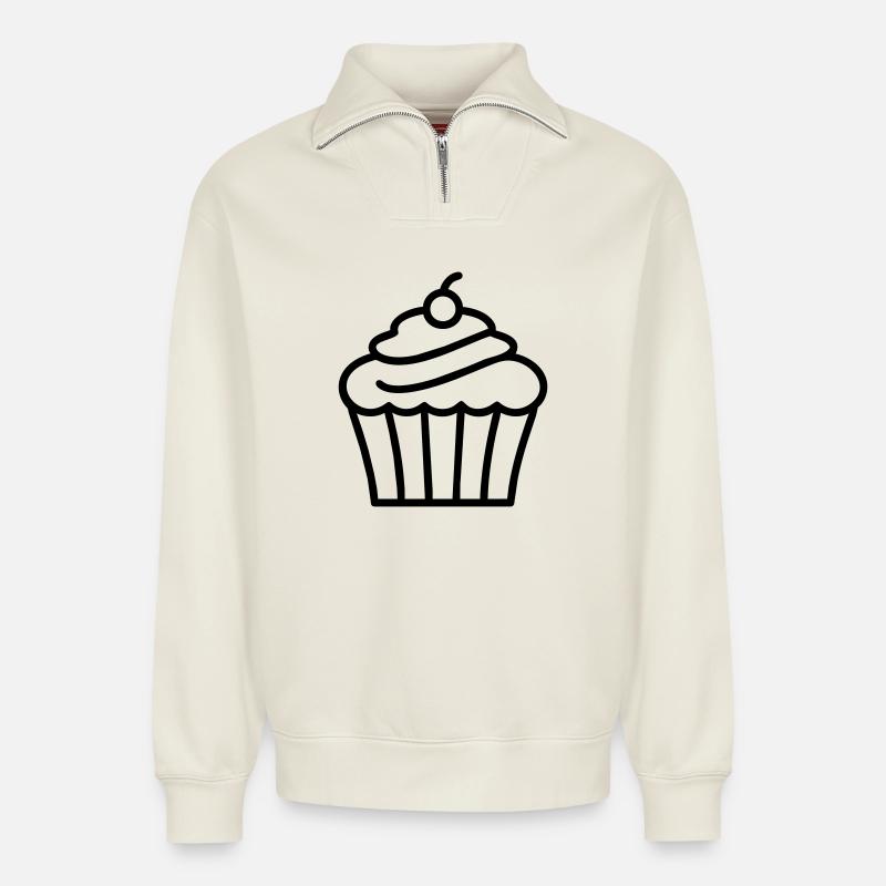 Cupcake - Relaxed Unisex Organic Half Zip Sweatshirt – von SPREAD - Naturweiß
