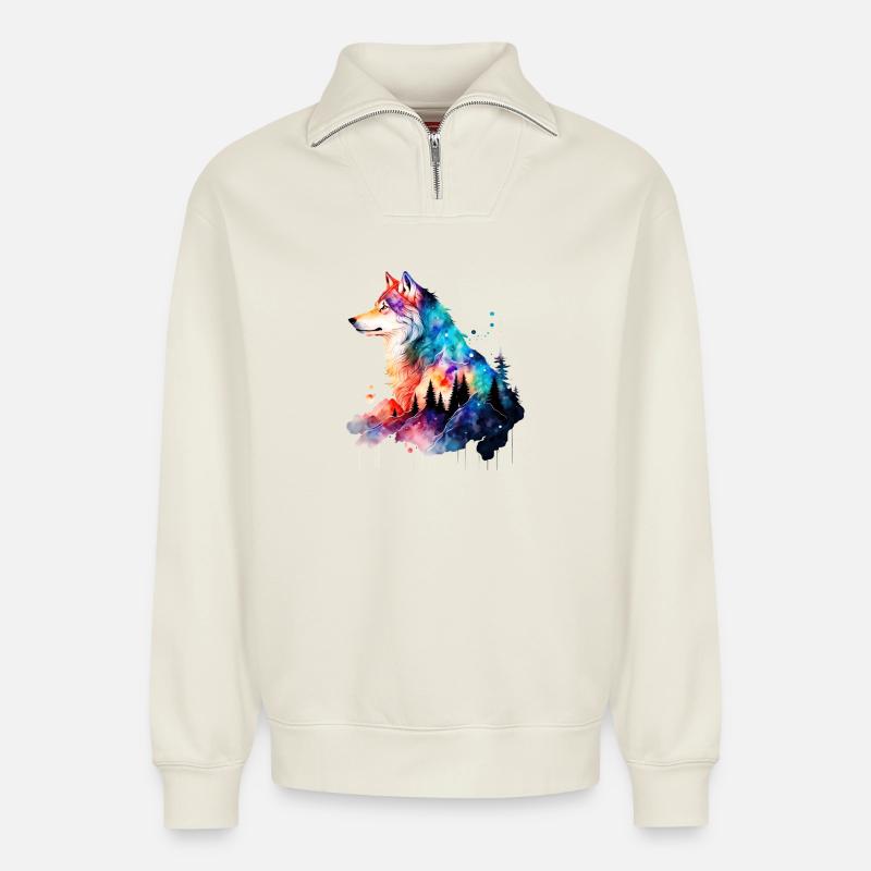 Wolf - Relaxed Unisex Organic Half Zip Sweatshirt – von SPREAD - Naturweiß