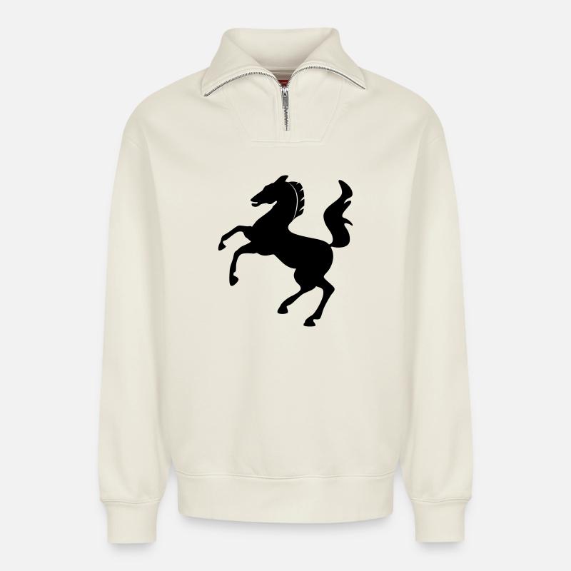 Pferd Symbol dynamisch springend - Relaxed Unisex Organic Half Zip Sweatshirt – von SPREAD - Naturweiß