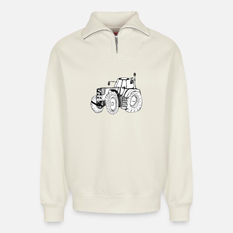 Tractor - Relaxed Unisex Organic Half Zip Sweatshirt – by SPREAD - off white