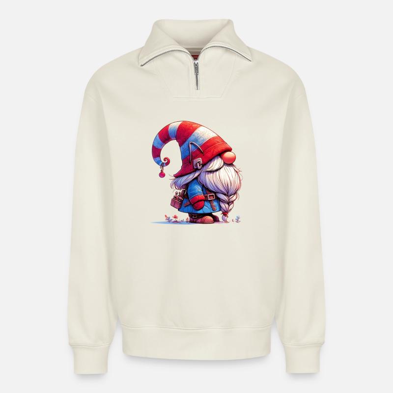 Elfe gobelin gnome - Sweat unisexe décontracté en coton biologique à demi-zip – de SPREAD - blanc cassé
