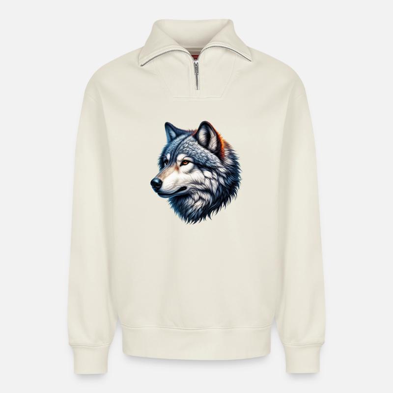 Wolf - Relaxed Unisex Organic Half Zip Sweatshirt – von SPREAD - Naturweiß