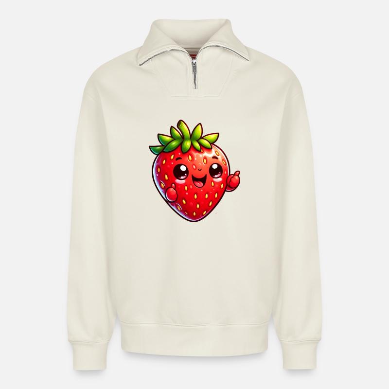 Erdbeer-Erdbeeren - Relaxed Unisex Organic Half Zip Sweatshirt – von SPREAD - Naturweiß