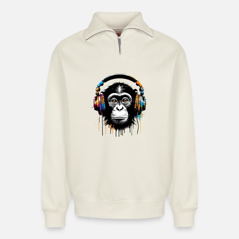 Monkey - Relaxed Unisex Organic Half Zip Sweatshirt – by SPREAD - off white