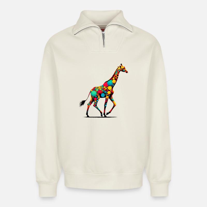 Giraffe - Relaxed Unisex Organic Half Zip Sweatshirt – by SPREAD - off white
