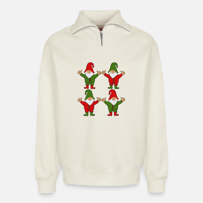 Nains gnomes - Sweat unisexe décontracté en coton biologique à demi-zip – de SPREAD - blanc cassé