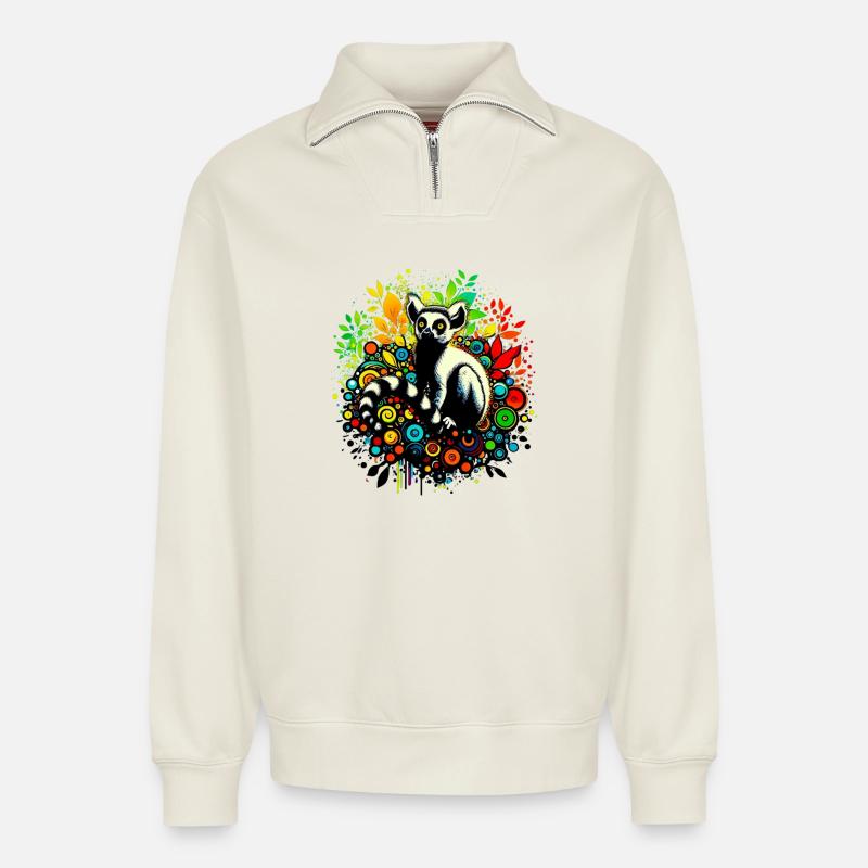 Lemur - Relaxed Unisex Organic Half Zip Sweatshirt – von SPREAD - Naturweiß
