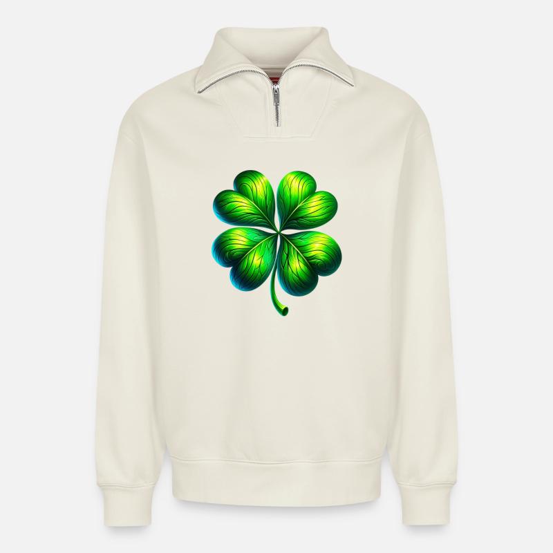 Four-leaf clover - Relaxed Unisex Organic Half Zip Sweatshirt – by SPREAD - off white