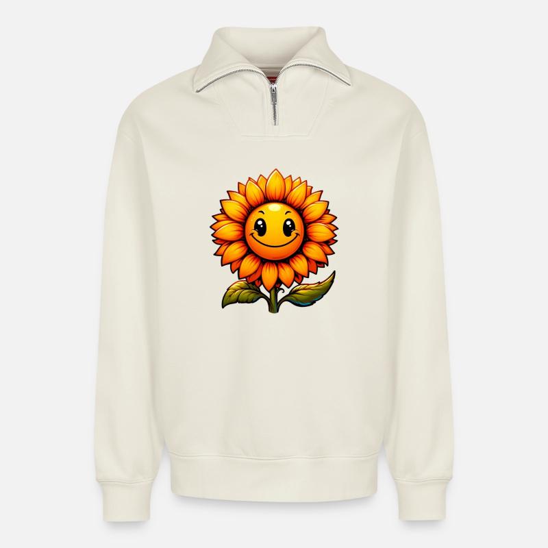 Sonnenblume - Relaxed Unisex Organic Half Zip Sweatshirt – von SPREAD - Naturweiß