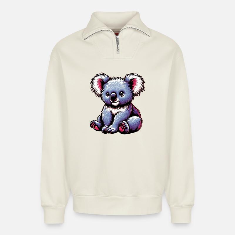 Koala - Relaxed Unisex Organic Half Zip Sweatshirt – von SPREAD - Naturweiß