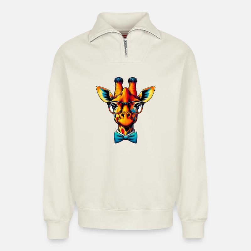 Giraffe - Relaxed Unisex Organic Half Zip Sweatshirt – von SPREAD - Naturweiß