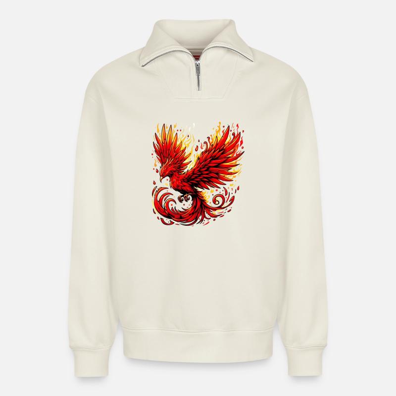 Red Phoenix - Relaxed Unisex Organic Half Zip Sweatshirt – by SPREAD - off white
