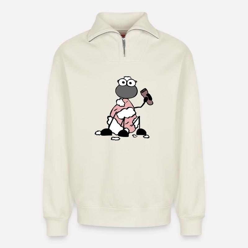 Rasiertes Schaf - Relaxed Unisex Organic Half Zip Sweatshirt – von SPREAD - Naturweiß