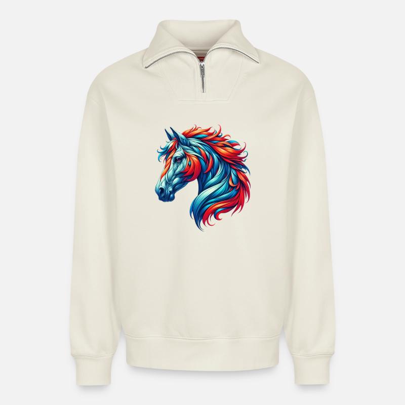 Pferd - Relaxed Unisex Organic Half Zip Sweatshirt – von SPREAD - Naturweiß