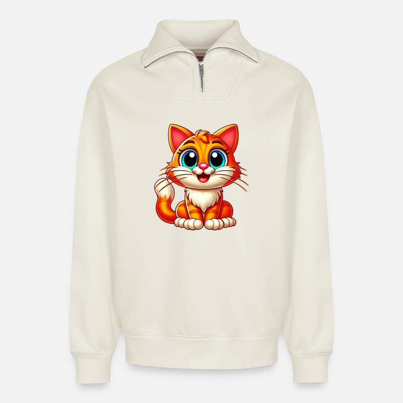Katze - Relaxed Unisex Organic Half Zip Sweatshirt – von SPREAD - Naturweiß