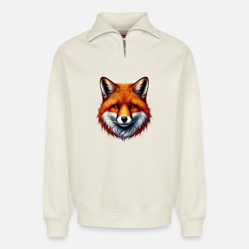 Fuchs - Relaxed Unisex Organic Half Zip Sweatshirt – von SPREAD - Naturweiß