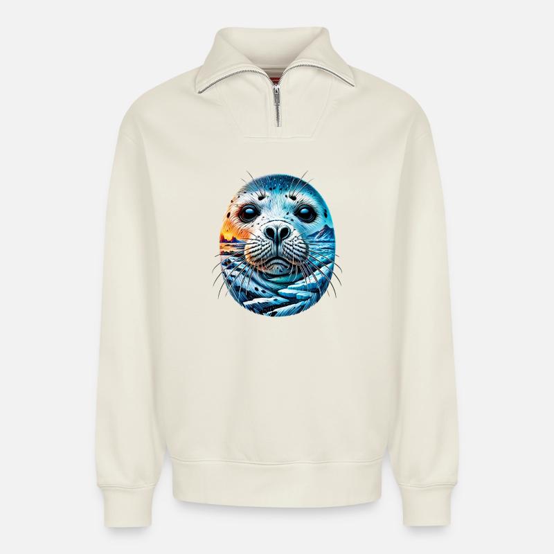 Siegel - Relaxed Unisex Organic Half Zip Sweatshirt – von SPREAD - Naturweiß