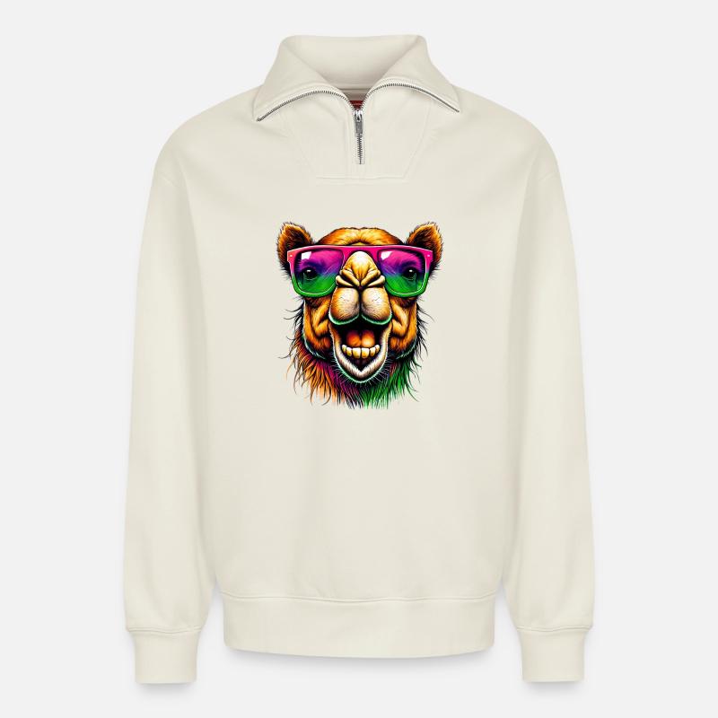 Camel - Relaxed Unisex Organic Half Zip Sweatshirt – by SPREAD - off white
