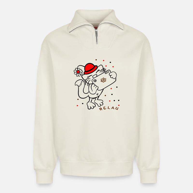 Katze feiert Karneval - Relaxed Unisex Organic Half Zip Sweatshirt – von SPREAD - Naturweiß