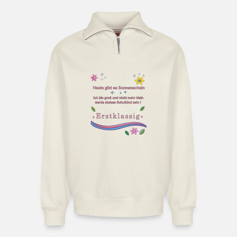 Schulkind Erstklassig - Relaxed Unisex Organic Half Zip Sweatshirt – von SPREAD - Naturweiß
