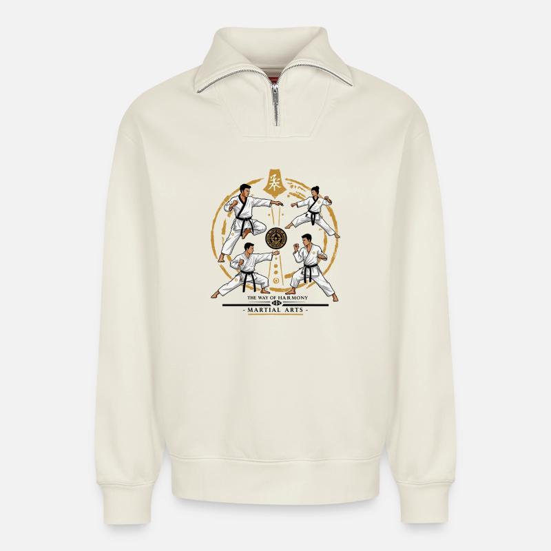 Kampfkunst - Relaxed Unisex Organic Half Zip Sweatshirt – von SPREAD - Naturweiß