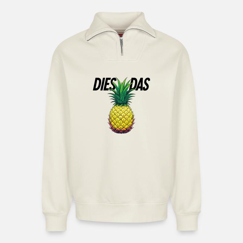 Dies Das Ananas - Relaxed Unisex Organic Half Zip Sweatshirt – von SPREAD - Naturweiß