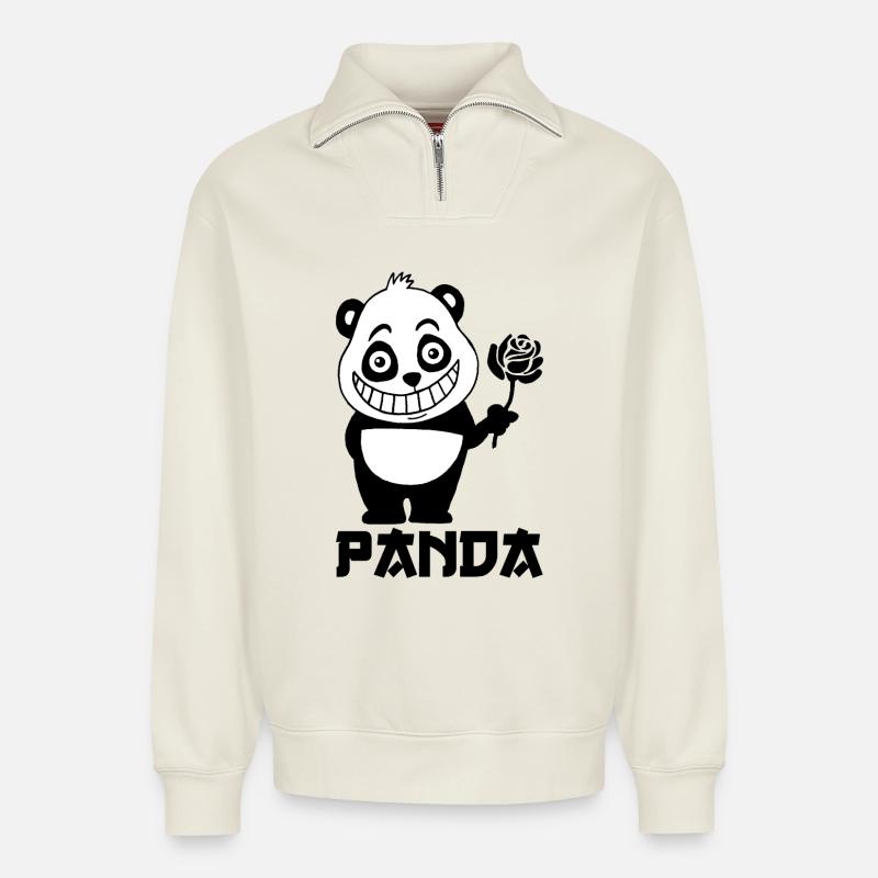 Niedlicher Panda - Relaxed Unisex Organic Half Zip Sweatshirt – von SPREAD - Naturweiß