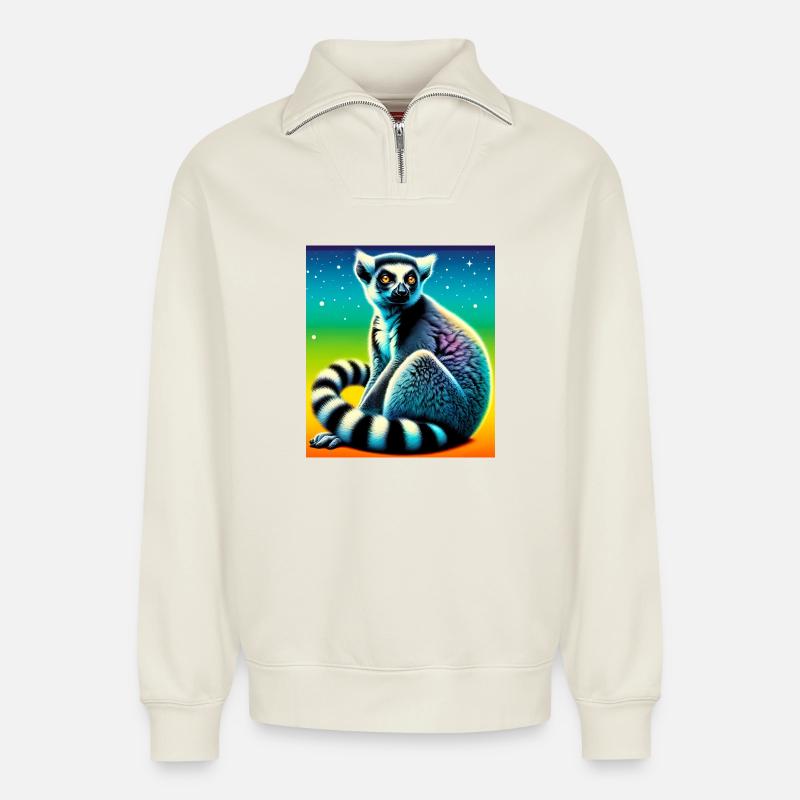 Lemur - Relaxed Unisex Organic Half Zip Sweatshirt – by SPREAD - off white
