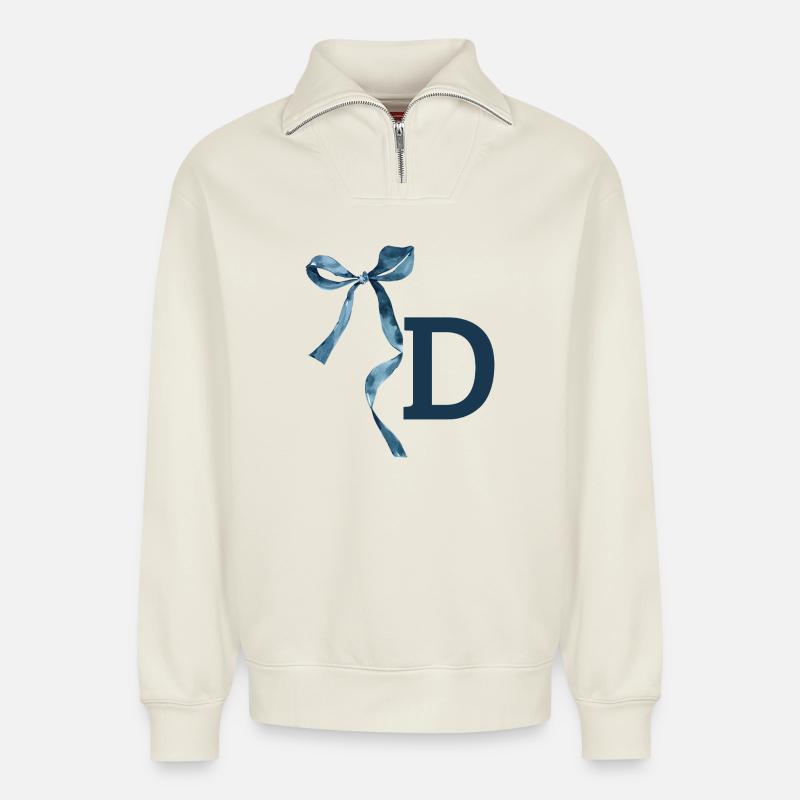 Monogramm Geschenkidee - Relaxed Unisex Organic Half Zip Sweatshirt – von SPREAD - Naturweiß