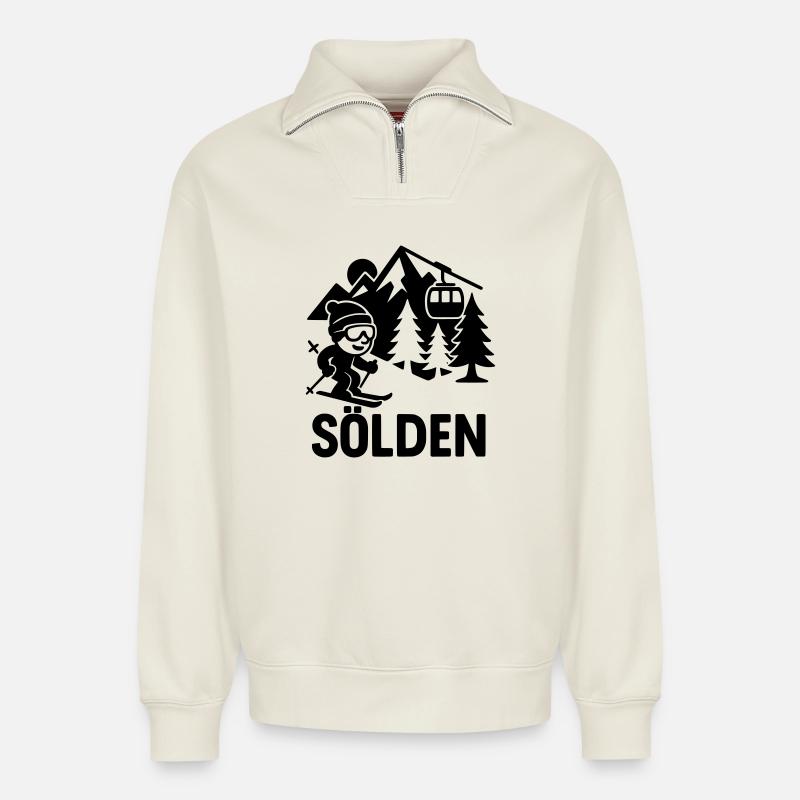 Sölden Ski - Relaxed Unisex Organic Half Zip Sweatshirt – by SPREAD - off white