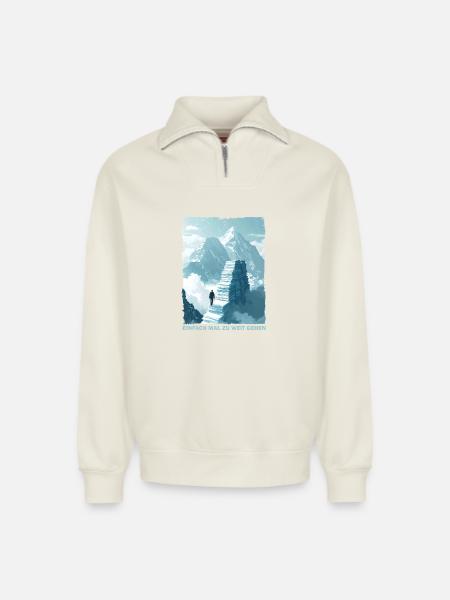 Paper steps to the summit - Relaxed Unisex Organic Half Zip Sweatshirt – by SPREAD - off white