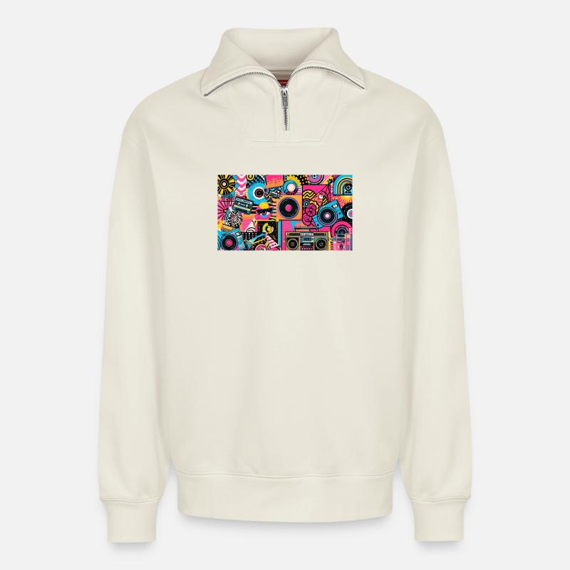 Pop Art - Sweat unisexe décontracté en coton biologique à demi-zip – de SPREAD - blanc cassé