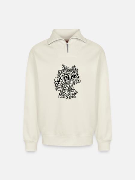 Map Germany Mandala Floral Deutschland - Relaxed Unisex Organic Half Zip Sweatshirt – by SPREAD - off white