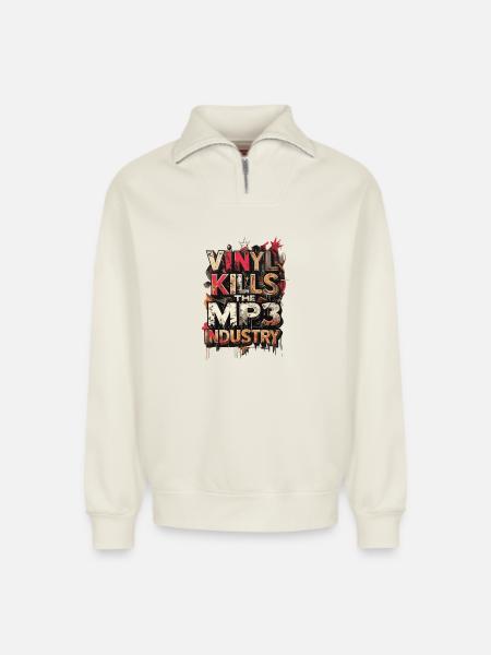 vinyl_love_013 - Relaxed Unisex Organic Half Zip Sweatshirt – by SPREAD - off white