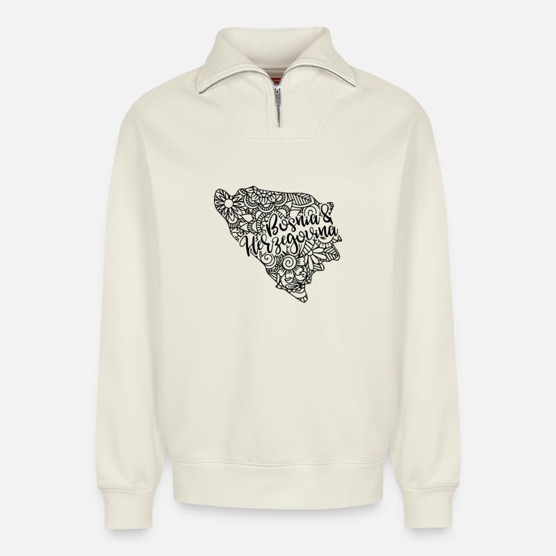 Bosnie Herzégovine Carte Mandala Sarajevo - Sweat unisexe décontracté en coton biologique à demi-zip – de SPREAD - blanc cassé