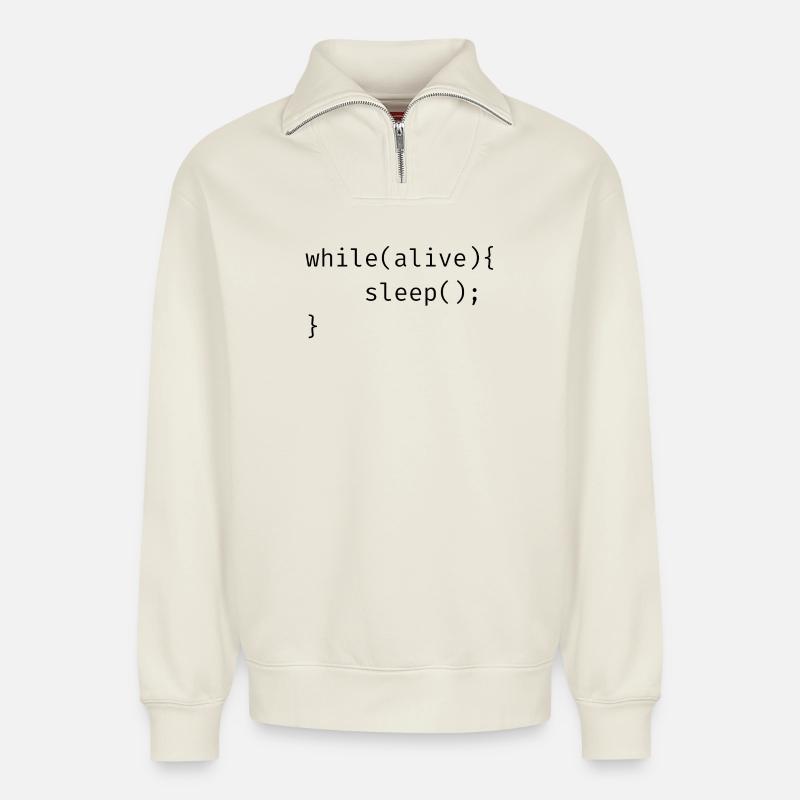 while(alive){ sleep(); Memes - Relaxed Unisex Organic Half Zip Sweatshirt – by SPREAD - off white
