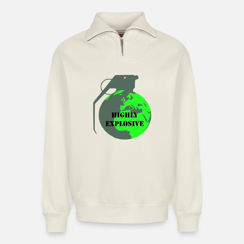 Explosive Earth - Relaxed Unisex Organic Half Zip Sweatshirt – by SPREAD - off white