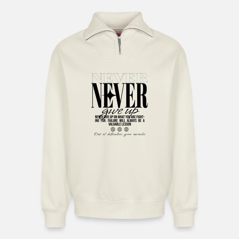 Never stop discovering - Relaxed Unisex Organic Half Zip Sweatshirt – by SPREAD - off white