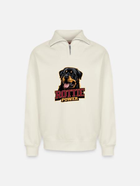 Rottie Power Rottweiler Design - Relaxed Unisex Organic Half Zip Sweatshirt – by SPREAD - off white