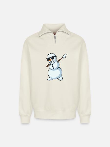 Dab Snowman Cartoon - Relaxed Unisex Organic Half Zip Sweatshirt – by SPREAD - off white