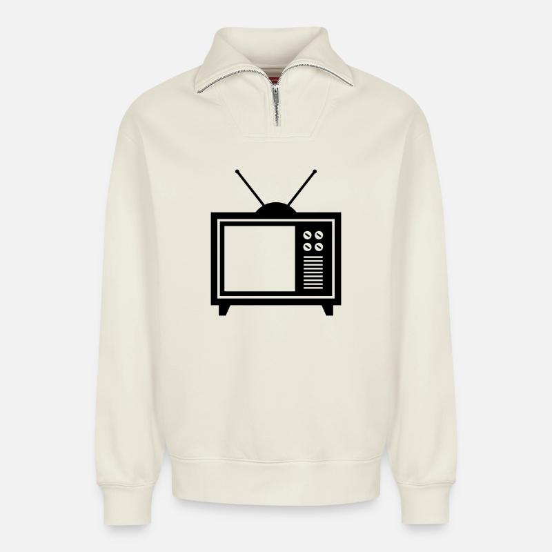 Télévision - Sweat unisexe décontracté en coton biologique à demi-zip – de SPREAD - blanc cassé