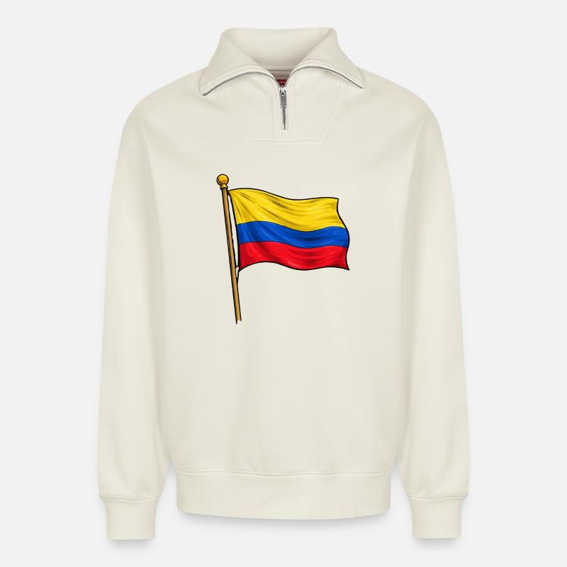 Kolumbien Flagge - Relaxed Unisex Organic Half Zip Sweatshirt – von SPREAD - Naturweiß