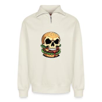 Skull Burger Popart - Relaxed Unisex Organic Half Zip Sweatshirt – von SPREAD - Naturweiß - Vorne