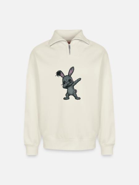 Patchwork Bunny Doodle - Relaxed Unisex Organic Half Zip Sweatshirt – by SPREAD - off white