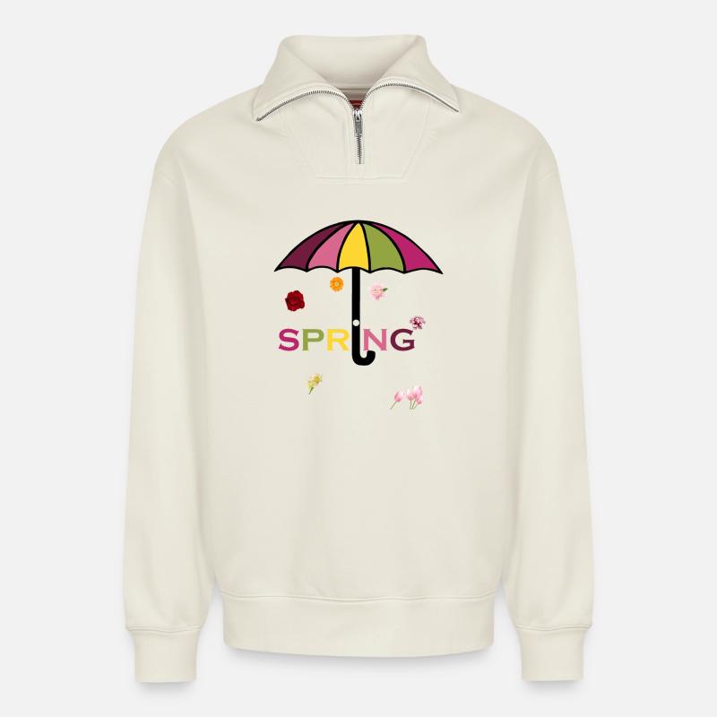 Spring-02 - Relaxed Unisex Organic Half Zip Sweatshirt – by SPREAD - off white