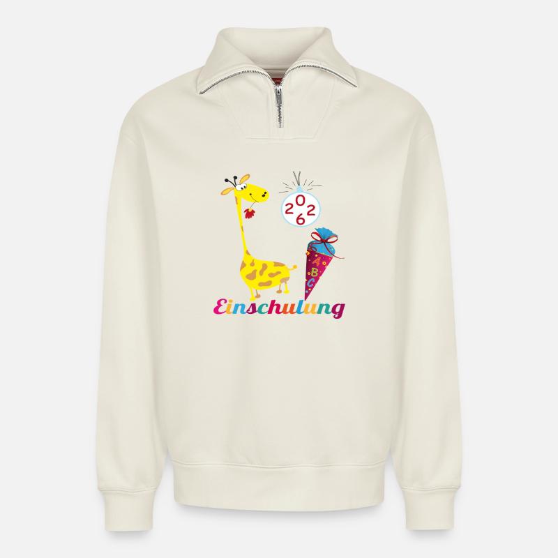 Einschulung 2026  - Relaxed Unisex Organic Half Zip Sweatshirt – von SPREAD - Naturweiß