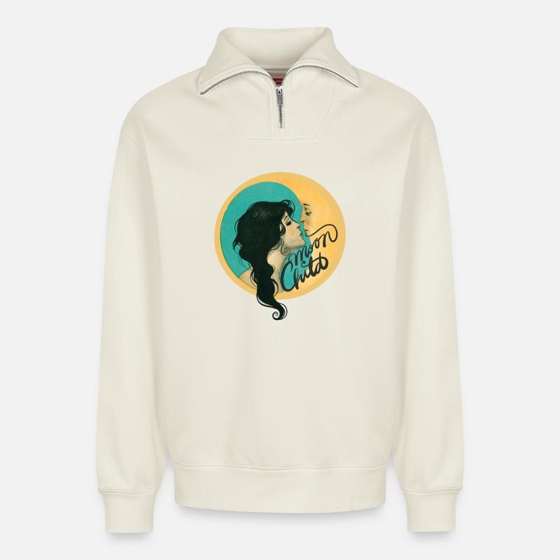Moonlit Embrace - Relaxed Unisex Organic Half Zip Sweatshirt – by SPREAD - off white