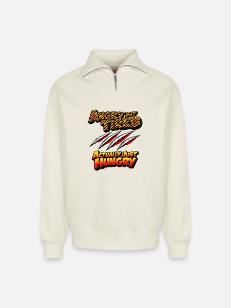 Angry but Tired: Actually Hungry - Relaxed Unisex Organic Half Zip Sweatshirt – by SPREAD - off white